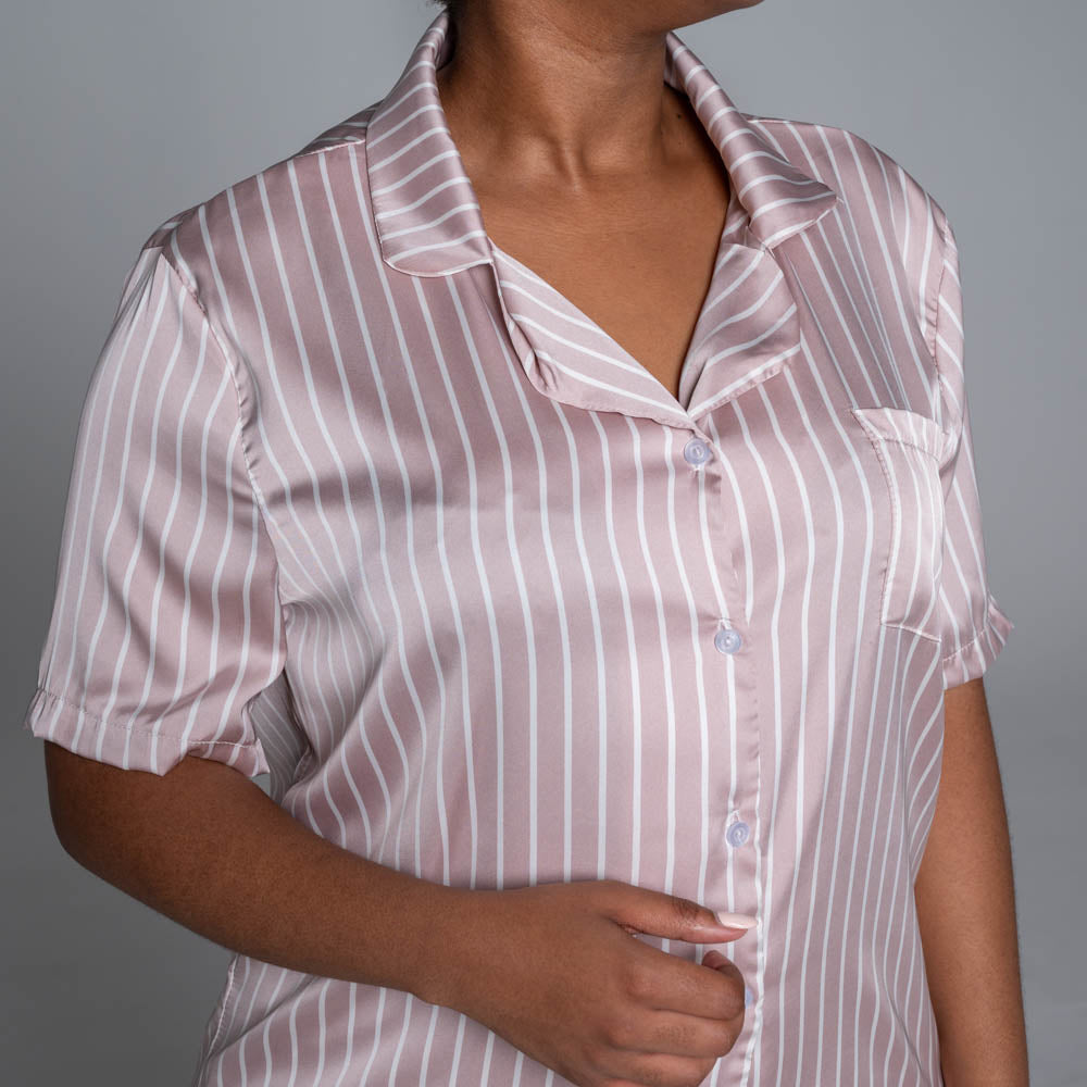 Striped Button Down Satin Shorty Pyjamas