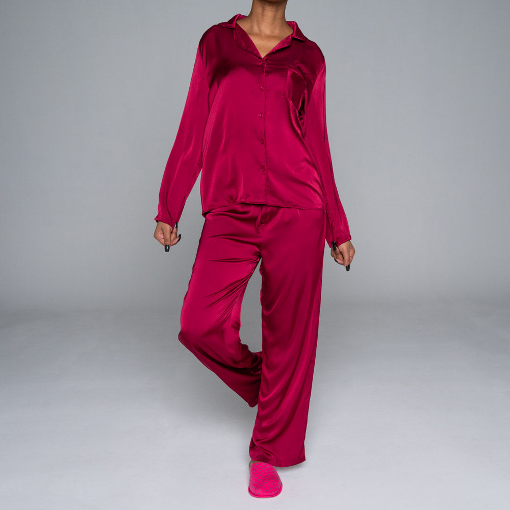 Burgundy Satin Pyjamas