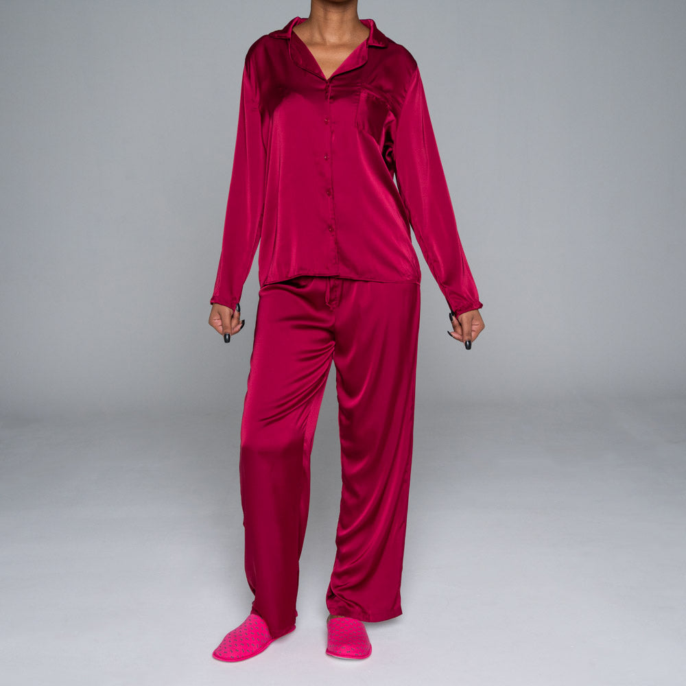 Burgundy Satin Pyjamas