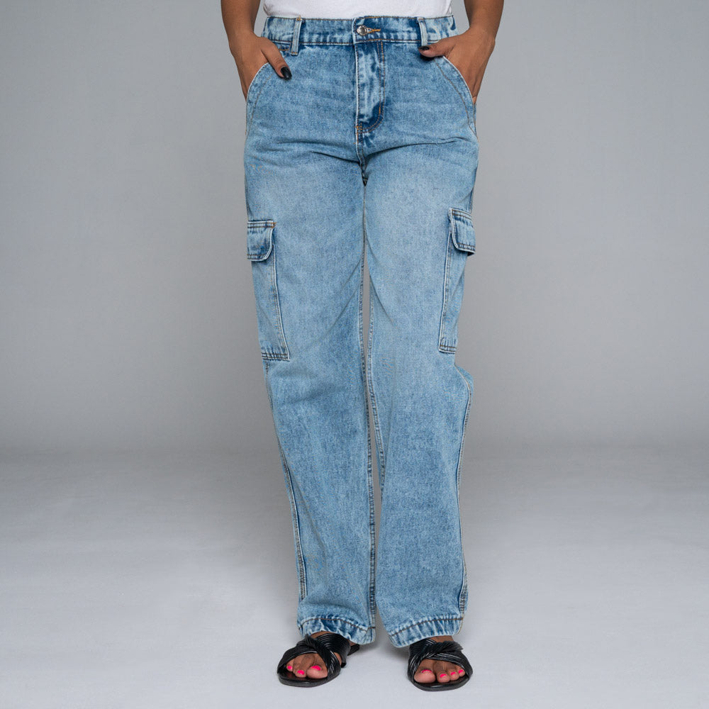 Non-Stretch Blue Cargo Pocket Jeans