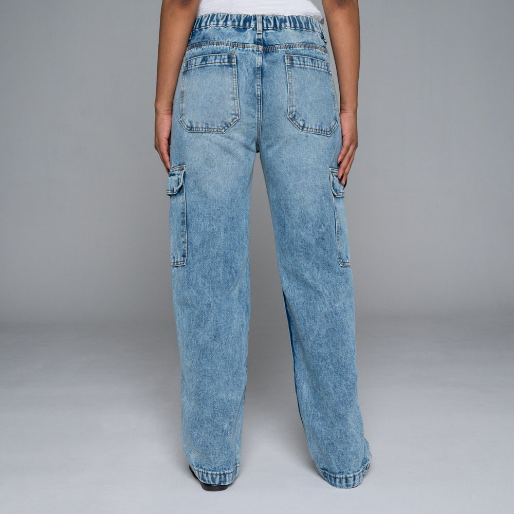 Non-Stretch Blue Cargo Pocket Jeans