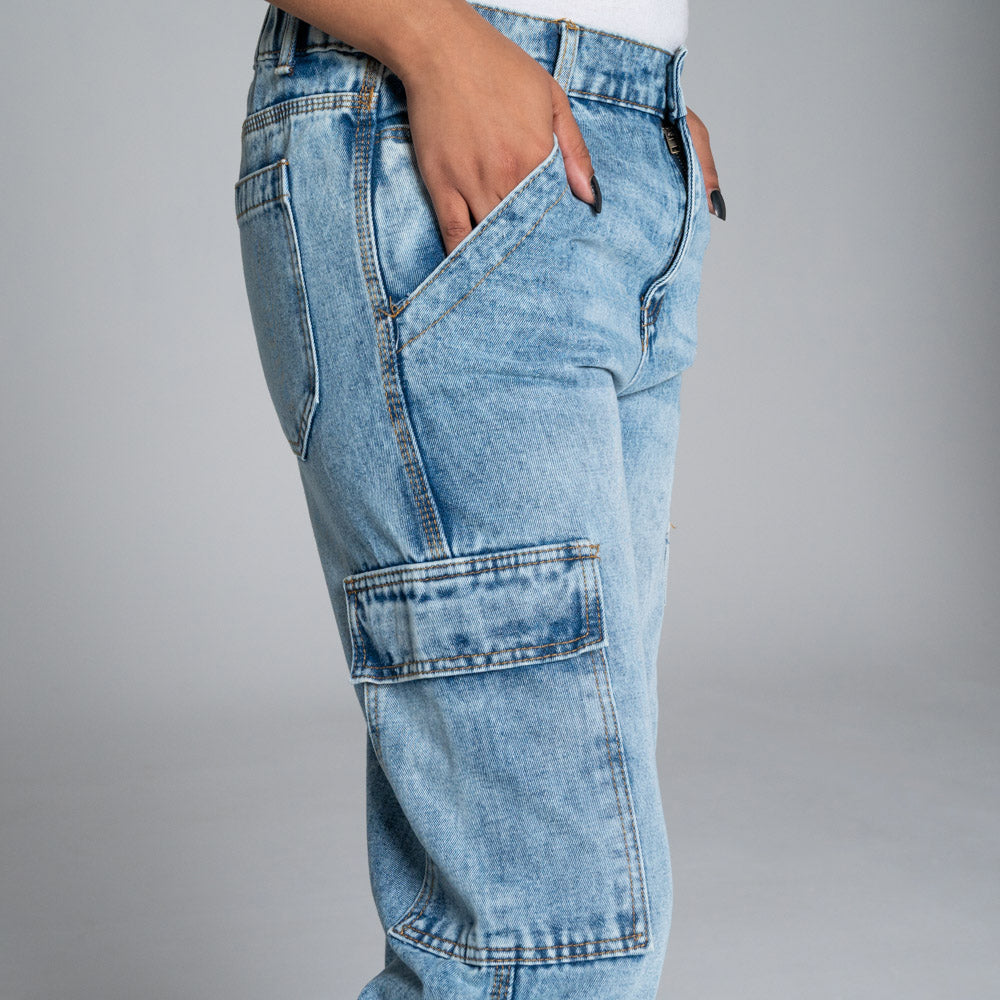 Non-Stretch Blue Cargo Pocket Jeans