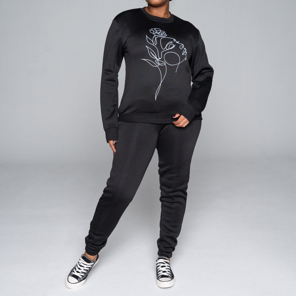 Spun Poly Black Track Top And Pants Set