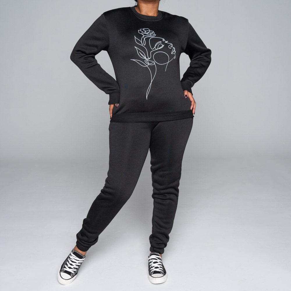 Spun Poly Black Track Top And Pants Set