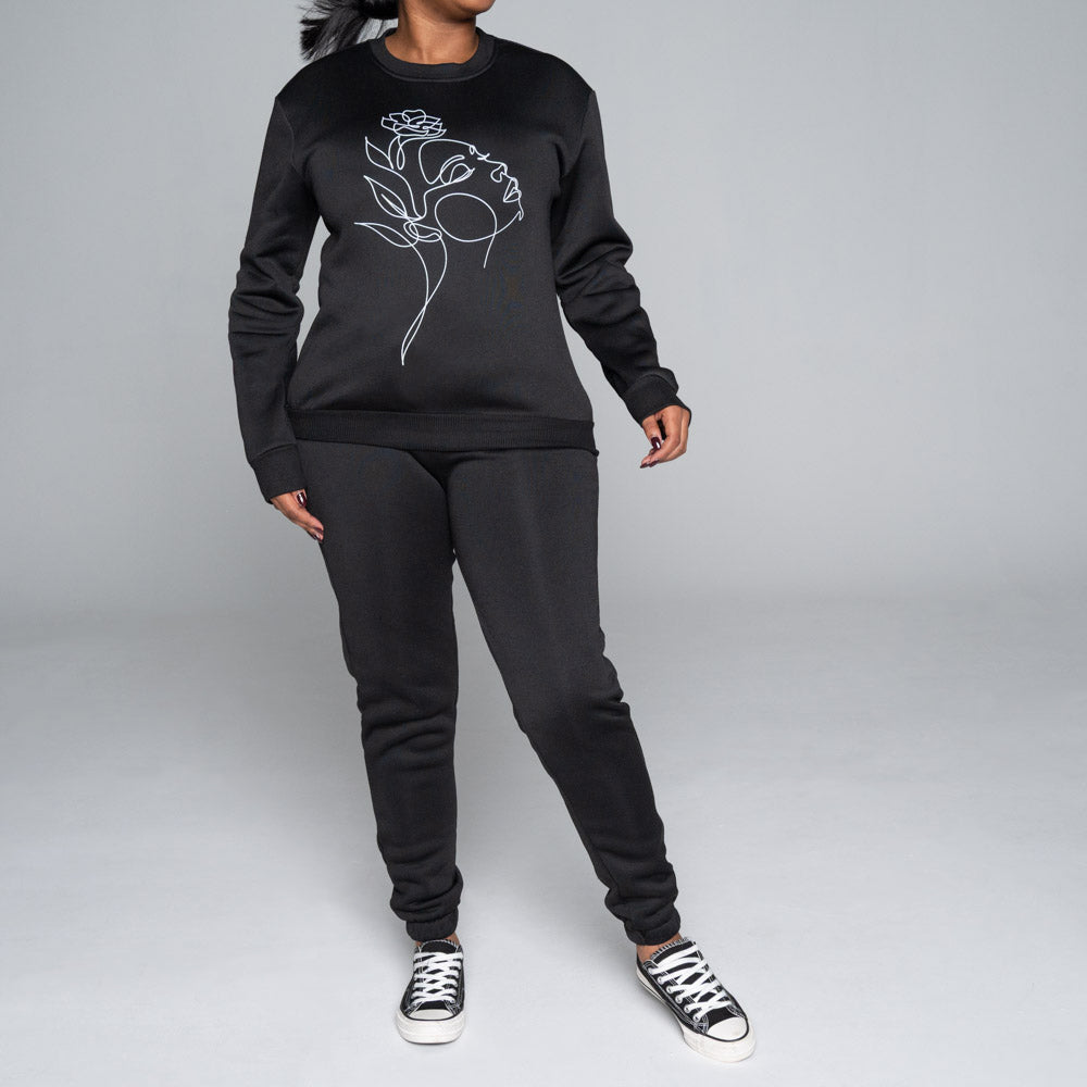 Spun Poly Black Track Top And Pants Set