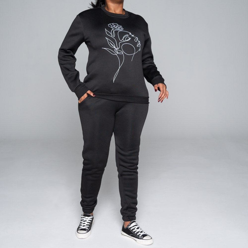 Spun Poly Black Track Top And Pants Set