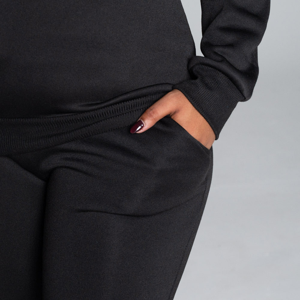 Spun Poly Black Track Top And Pants Set