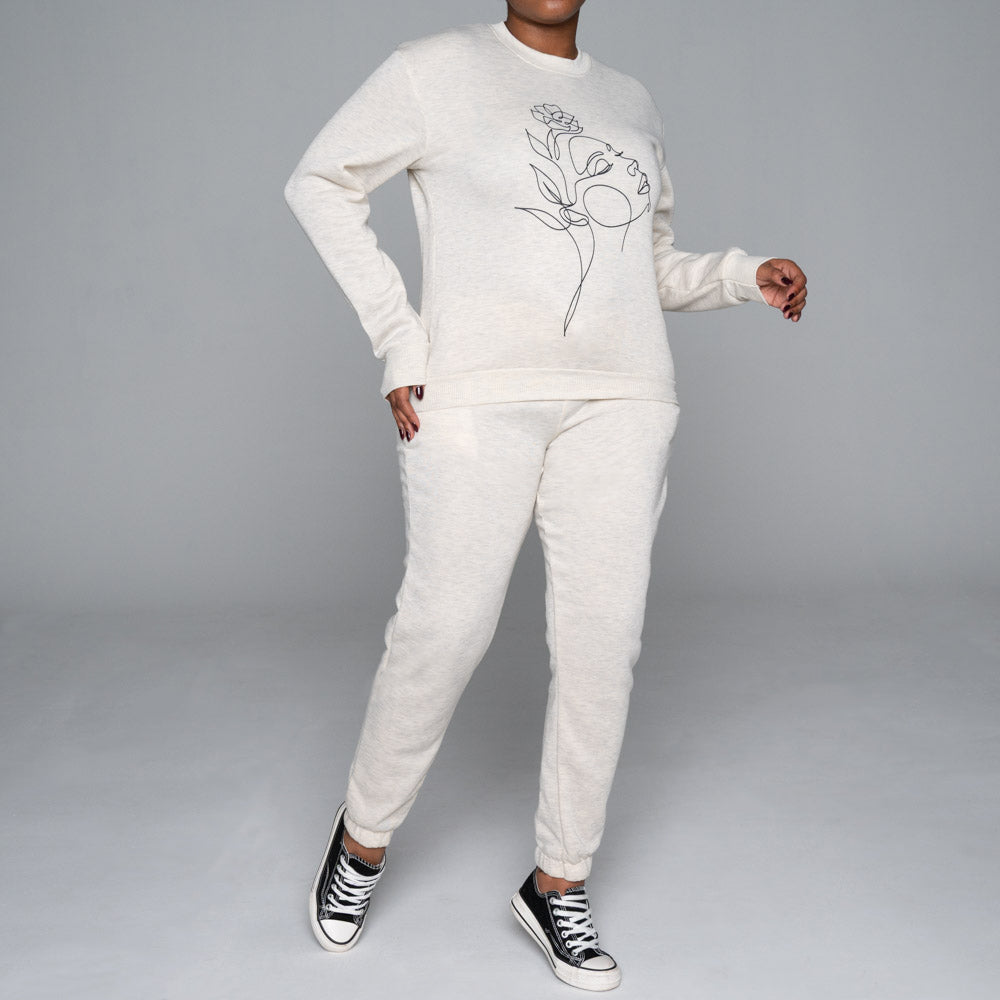 Spun Poly Oatmeal Track Top And Pants Set