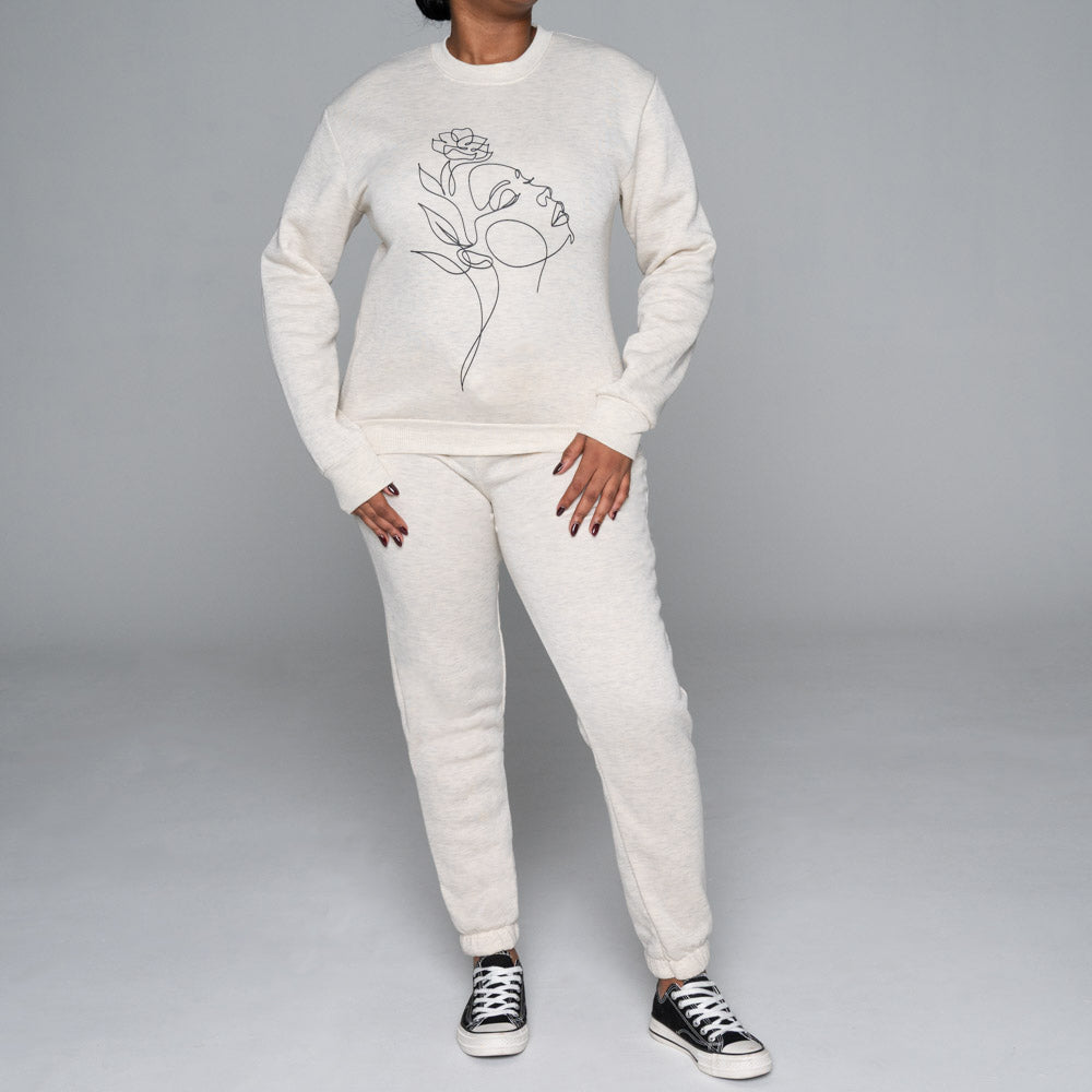 Spun Poly Oatmeal Track Top And Pants Set