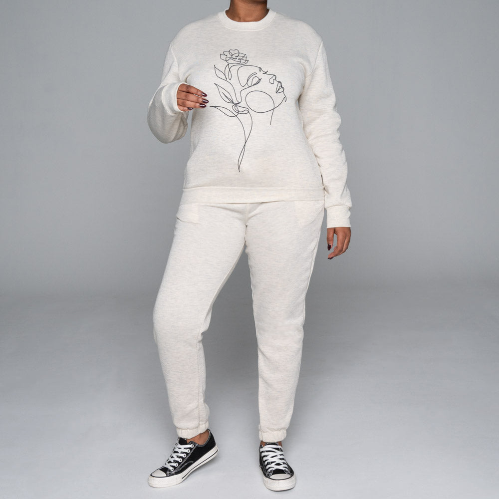 Spun Poly Oatmeal Track Top And Pants Set