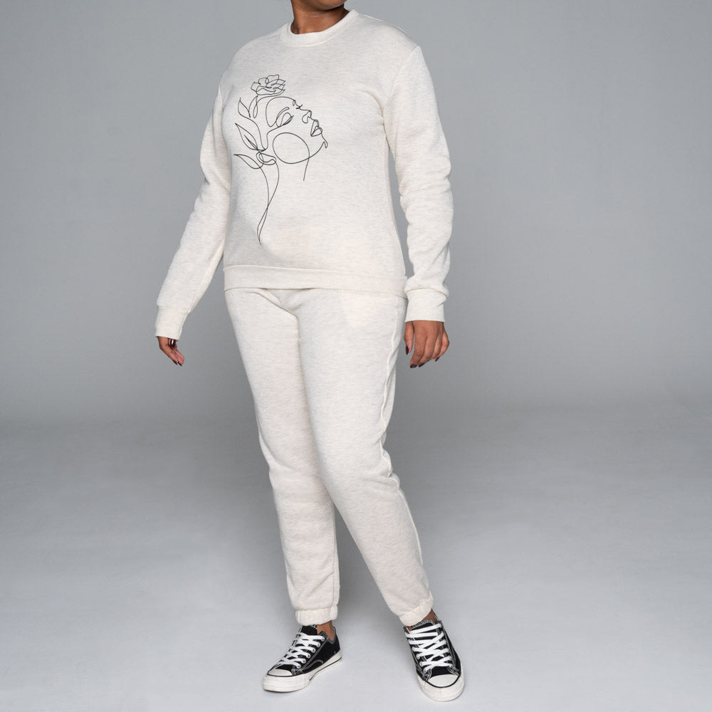 Spun Poly Oatmeal Track Top And Pants Set