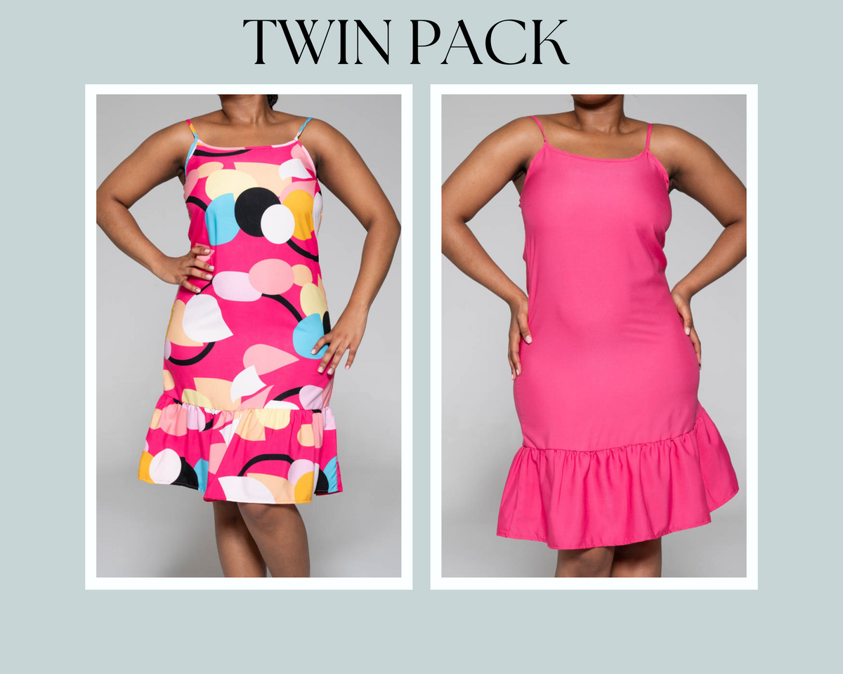 Plain &amp; Printed Twin Pack Tiered Tunic